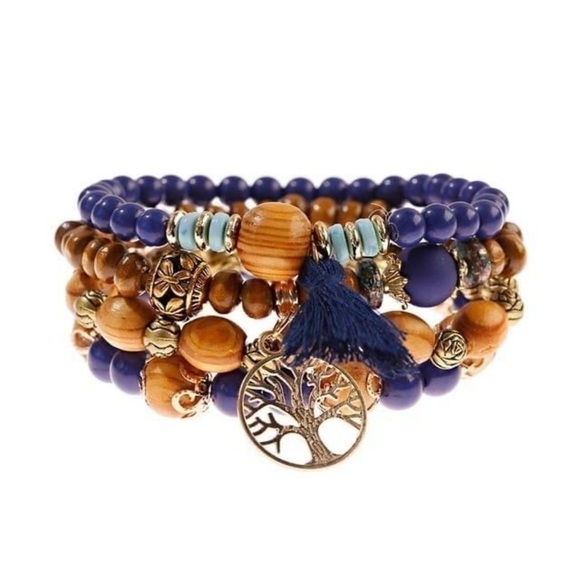 Tree of Life Blue Beaded Bracelet - Picture 2 of 4